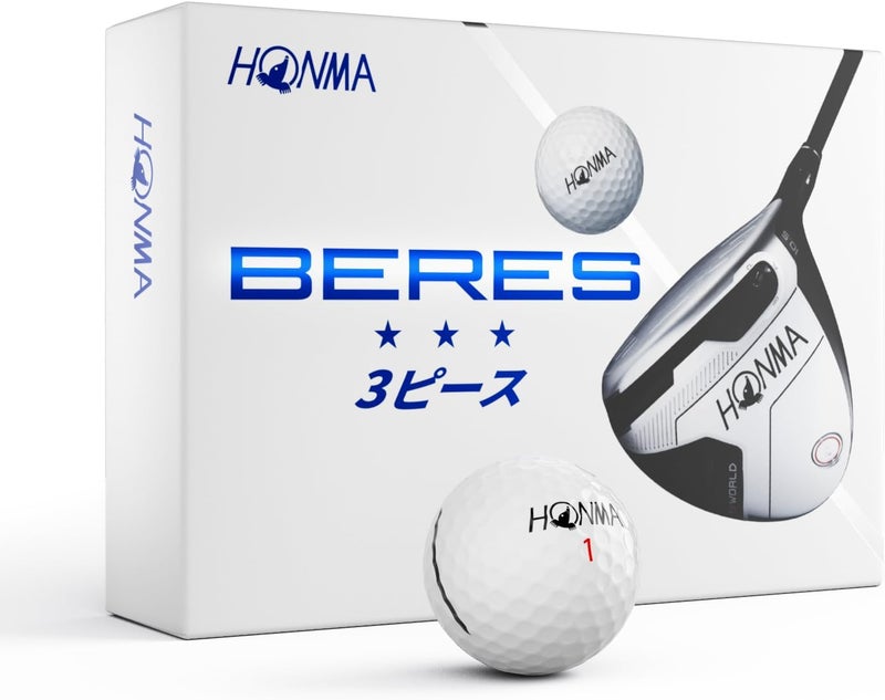 Honma BERES 3S Golf Balls, Long Distance with High Speed,3 Layer with Surlyn Cover‌,Soft Golf Balls for Men Women Beginner Amateur Golfer, Perfect for Off The Tee and Around The Green,1 Dozen - Image 1